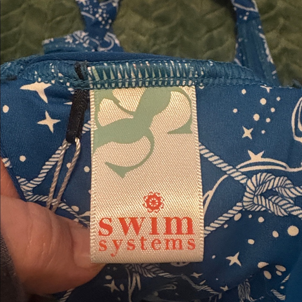 NWT Swim Systems Halter Bikini Top Blue White Nautical Pattern 34D - Picture 4 of 8